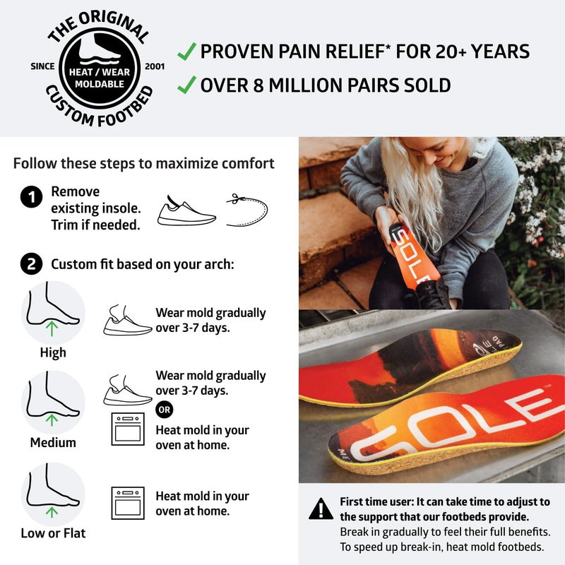 SOLE Performance Medium + Met Pad Insoles - Custom Moldable Orthotic Support for Any Arch Type, Plantar Fasciitis Relief - Mens Size 11/Womens Size 13, 1 Pair - Image 5